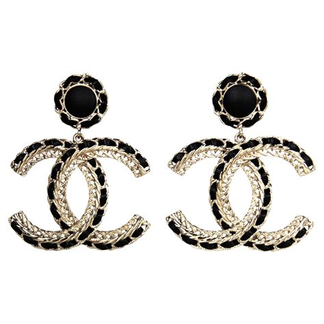 chanel black logo earrings|chanel cc earrings original.